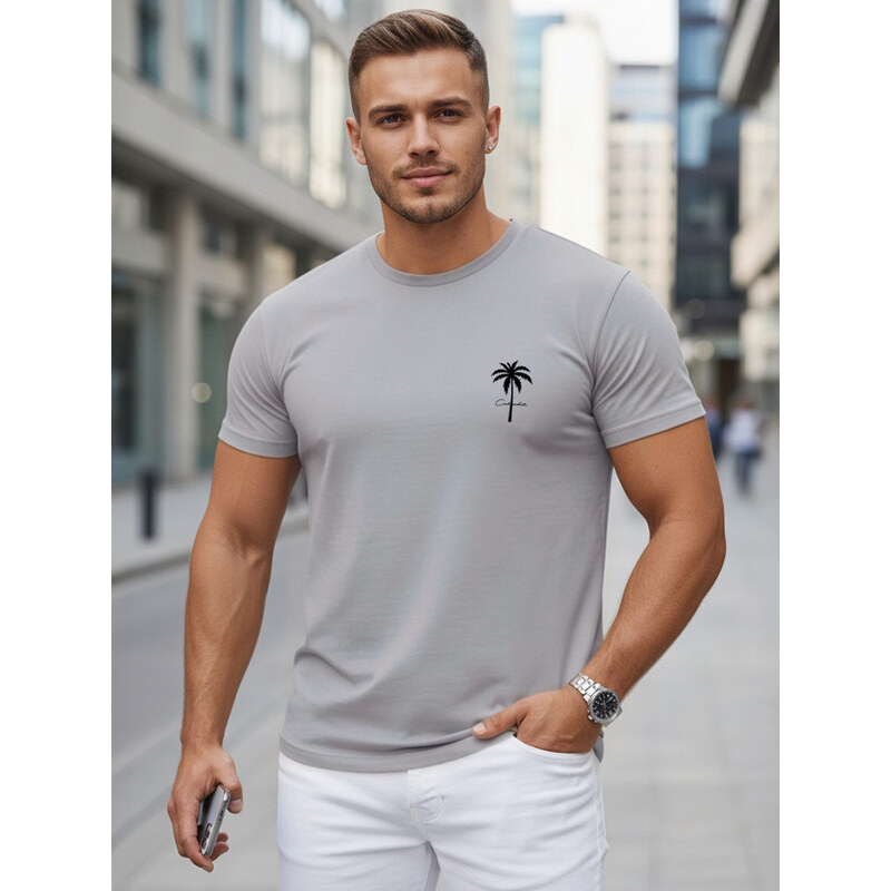 Pánské bavlněné tričko s potiskem, šedé, FashionStreet NX5126R