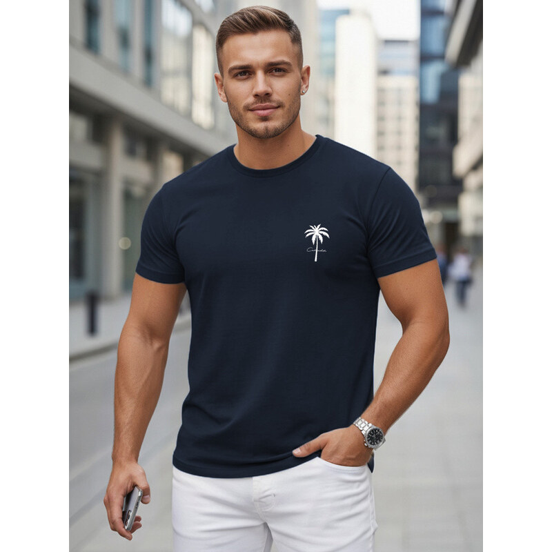 Pánské bavlněné tričko s potiskem, tmavě modré, FashionStreet