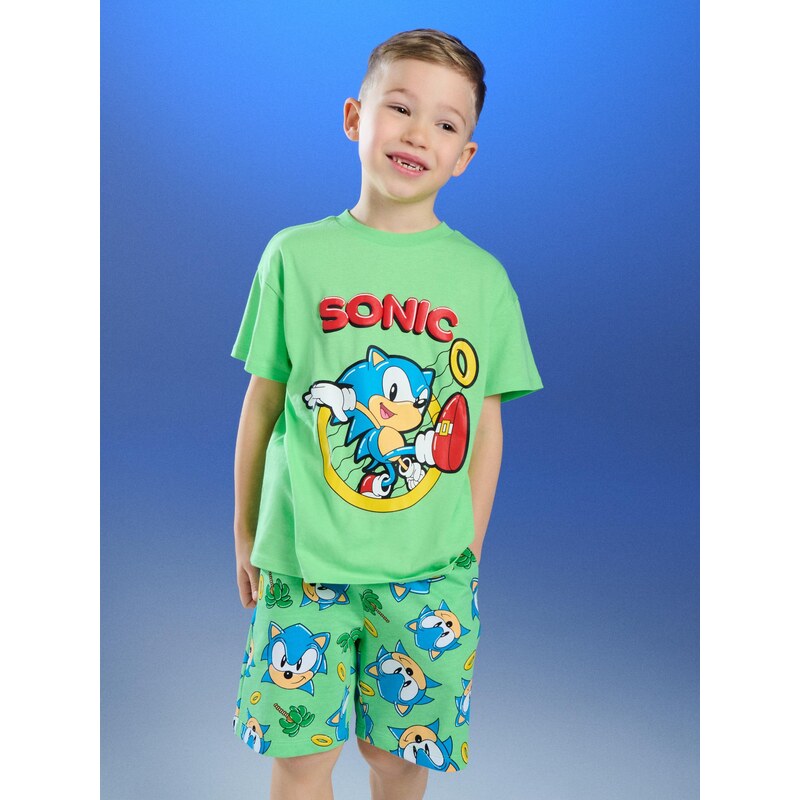 Sinsay - Bavlněná košilka s potiskem Sonic the Hedgehog - zelená