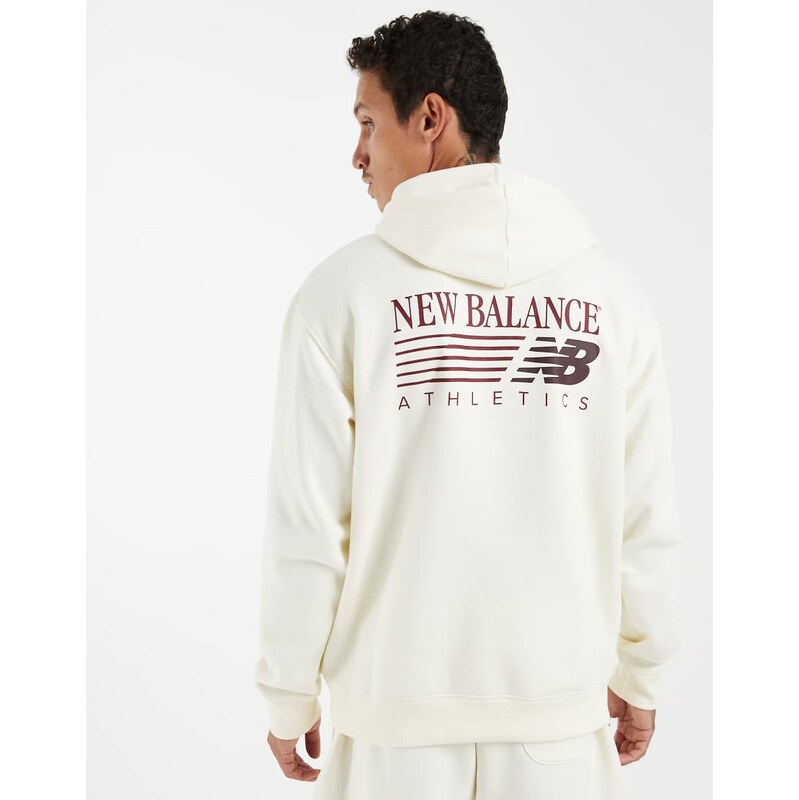 New Balance reimagined graphic fleece hoodie in off white