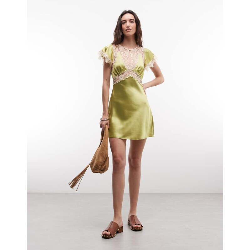Reclaimed Vintage satin mini tea dress with contrast lace
