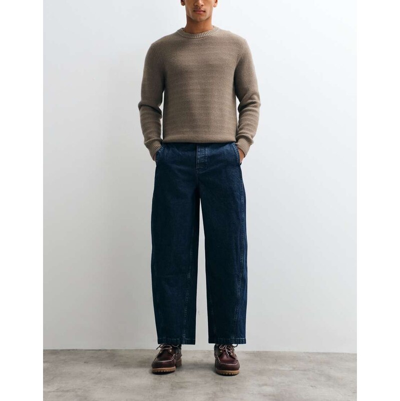 ASOS DESIGN barrel jeans in dark wash blue with stitch detailing