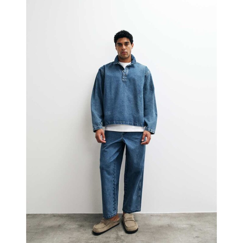 ASOS DESIGN long sleeved oversized denim shirt in mid wash blue