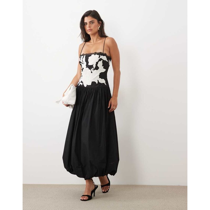 ASOS DESIGN embroidered lace midi dress with bubble skirt in