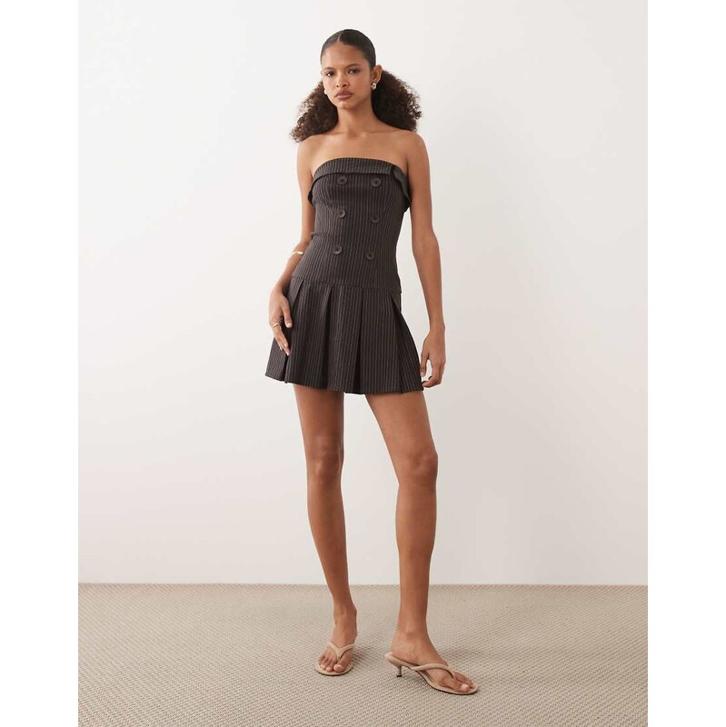 Cotton On strapless suiting mini dress in bonnie pinstripe dark