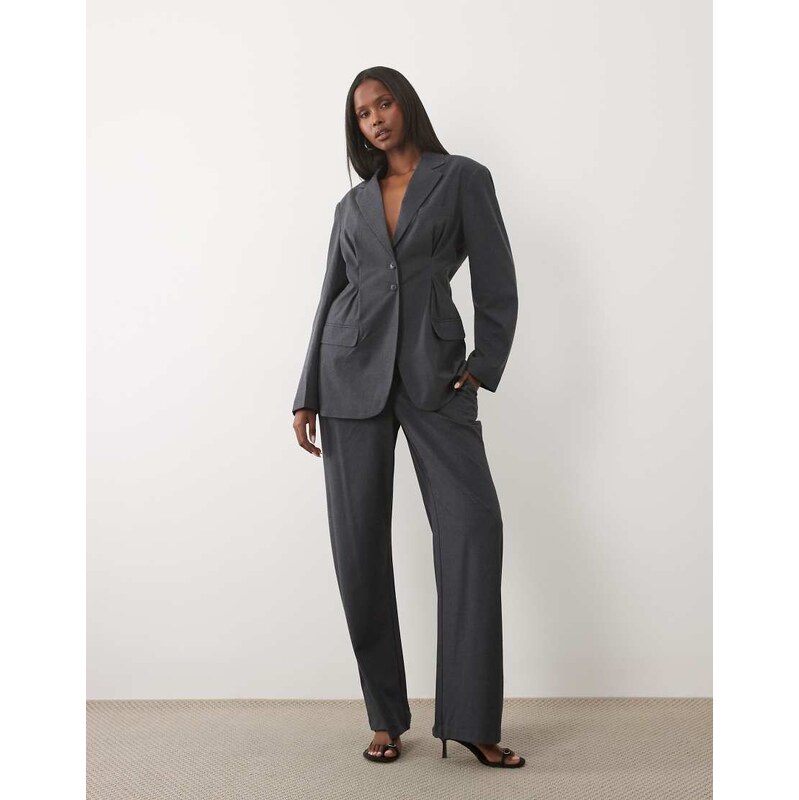 Vila tailored wide leg trouser co-ord in dark grey melange