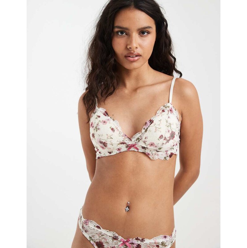 Lindex Valerie soft padded bralette in floral printed lace-Multi
