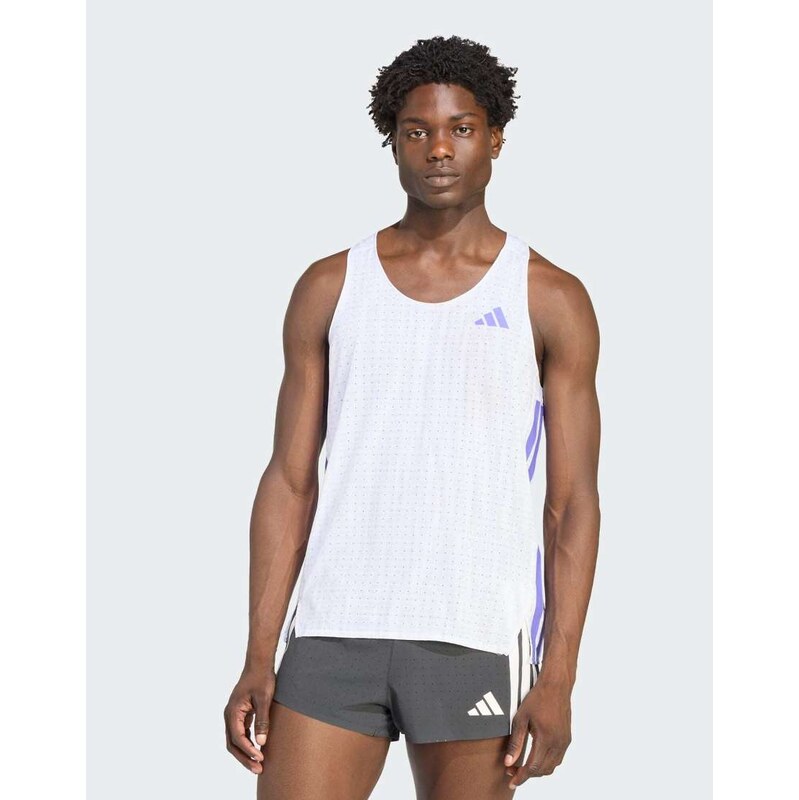 adidas performance Adizero running singlet in white / solar