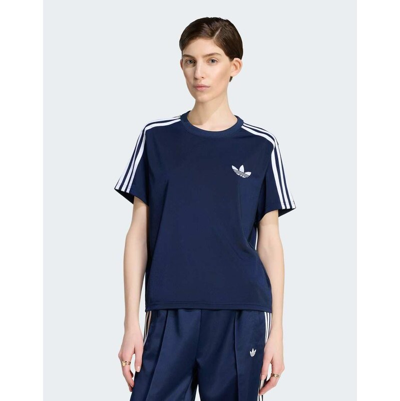 adidas Originals Firebird tee in night indigo / white-Blue
