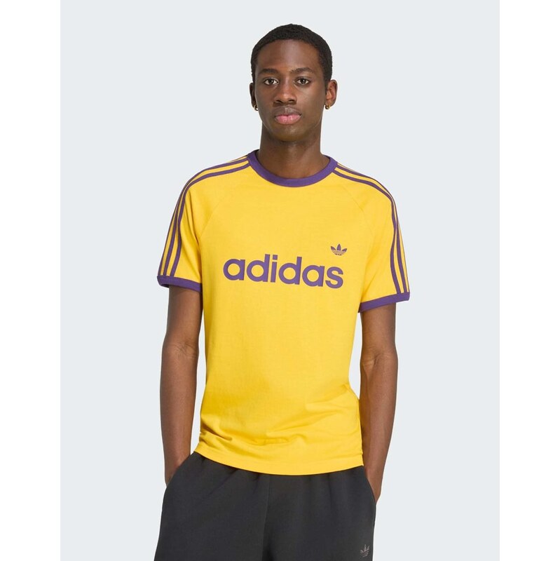 adidas Originals 3-stripes slim ringer t-shirt in crew yellow