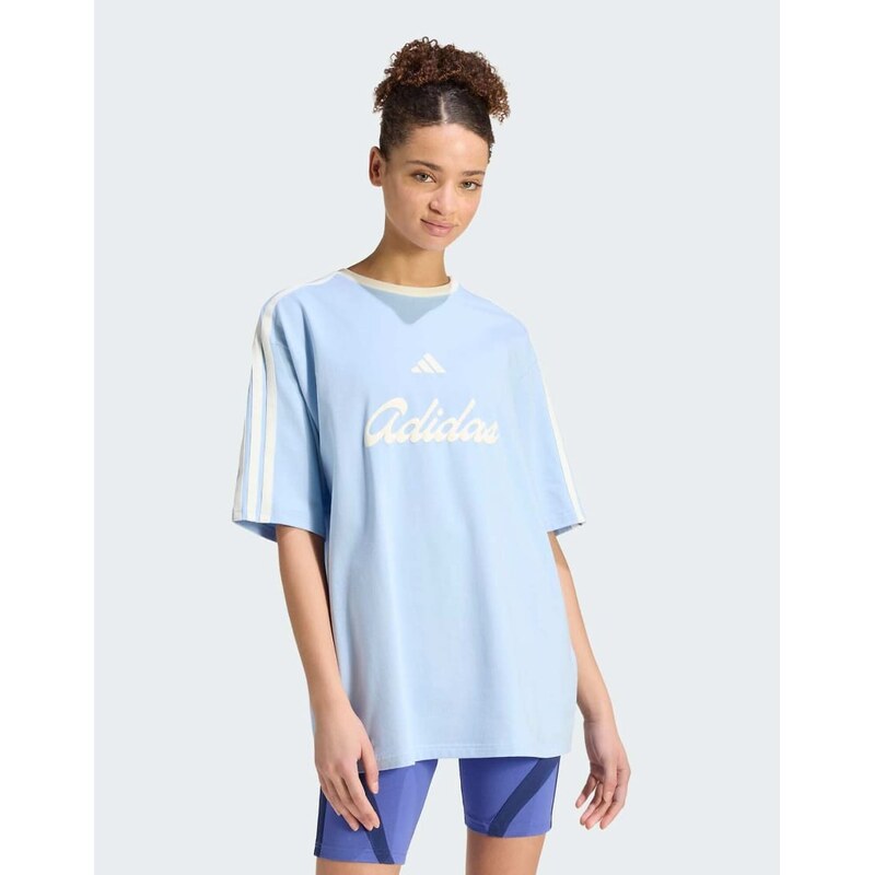 adidas performance Lux tiro loose graphic t-shirt in glow blue