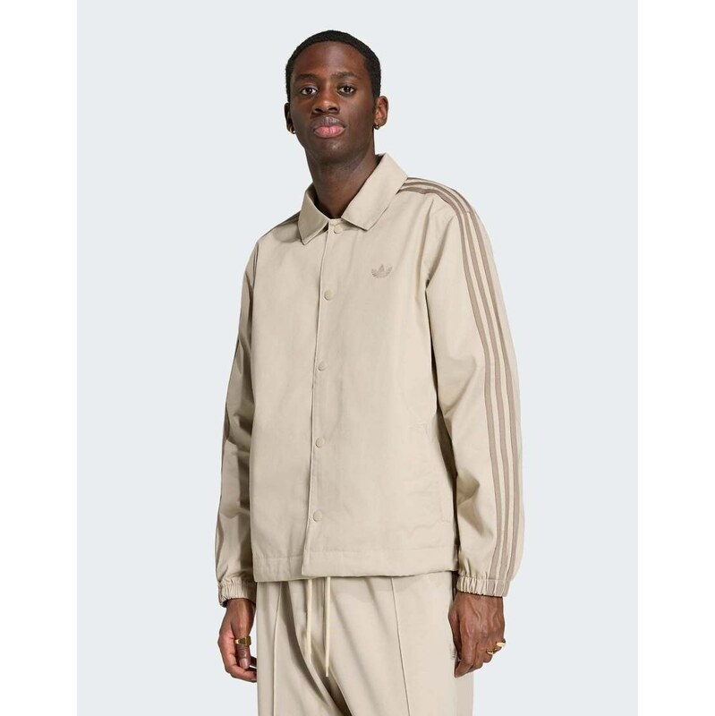 adidas Originals 3 stripes coaches jacket in khaki three-Neutral