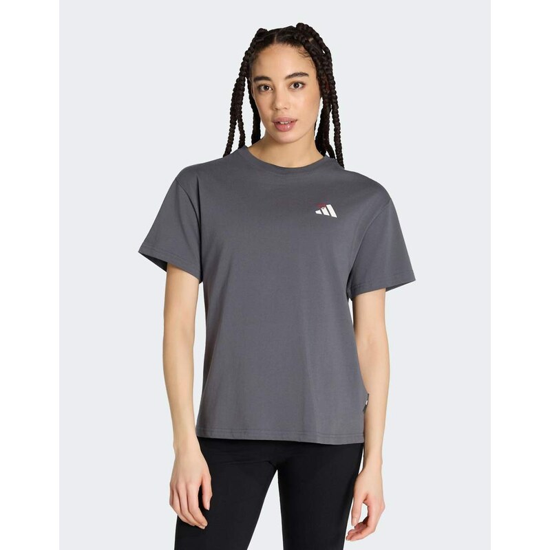 adidas performance Embroidery pack loose graphic t-shirt in grey
