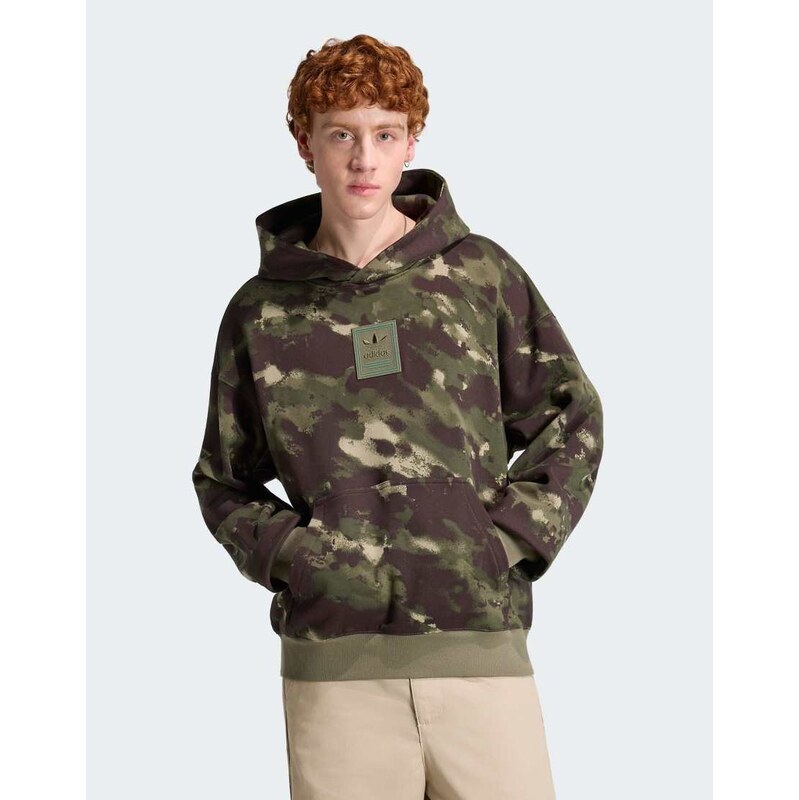 adidas Originals Camo hoody in olive strata-Green