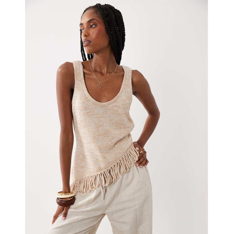 ASOS DESIGN asym fringe twisted knit cami-Multi