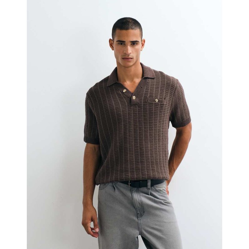 Abercrombie & Fitch knitted button up polo in brown