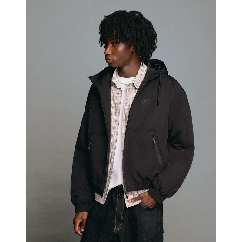 Bershka Technical hooded jacket in black