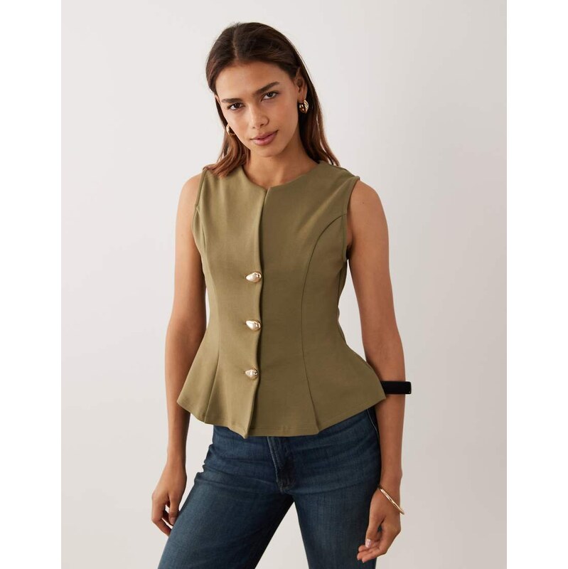 ASOS DESIGN interlock sleeveless peplum top with gold abstract