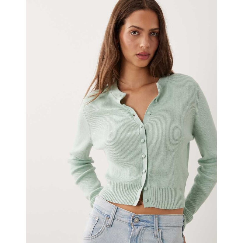 Abercrombie & Fitch knitted micro cardigan in mint green-Blue