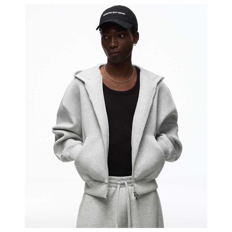 Bershka Technical zip-through hoodie in light grey