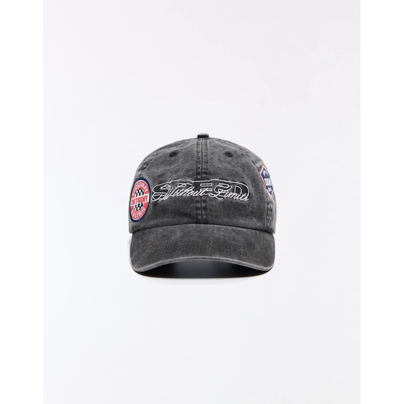Bershka Racing patch cap in grey&black