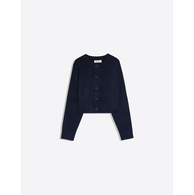 Bershka Round neck button-up knit cardigan in blue-Navy