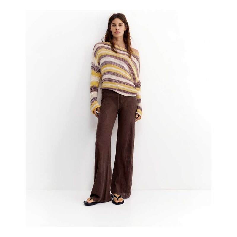 Pull&Bear Floral cutwork trousers in brown