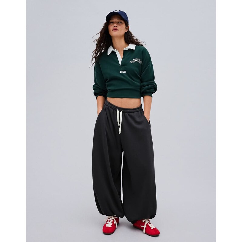 Bershka Balloon fit plush trousers in dark grey