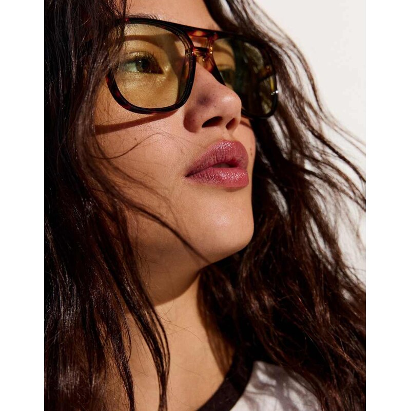 Bershka Retro plastic blue light glasses in brown