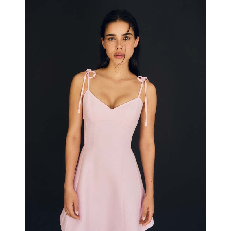 Bershka Mini dress with ribbon straps in pink