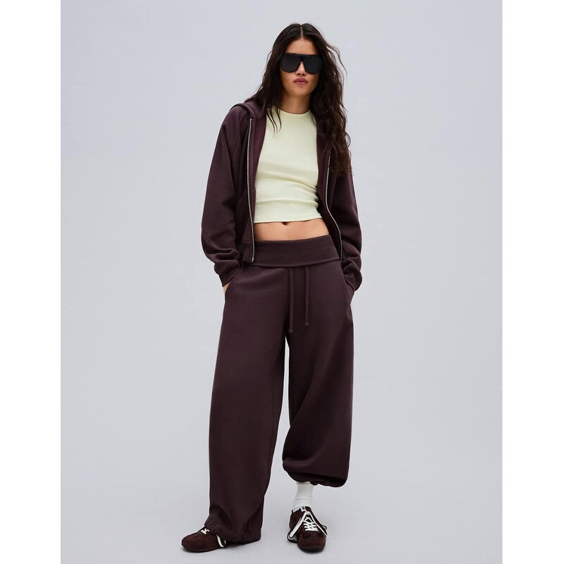 Bershka Barrel fit plush trousers in purple