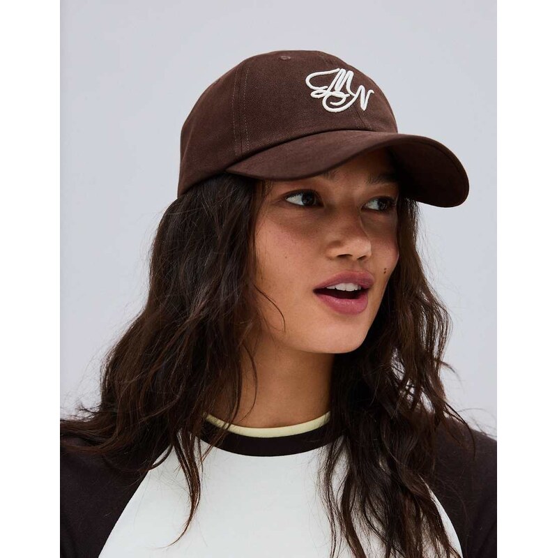 Bershka Embroidered cap in brown
