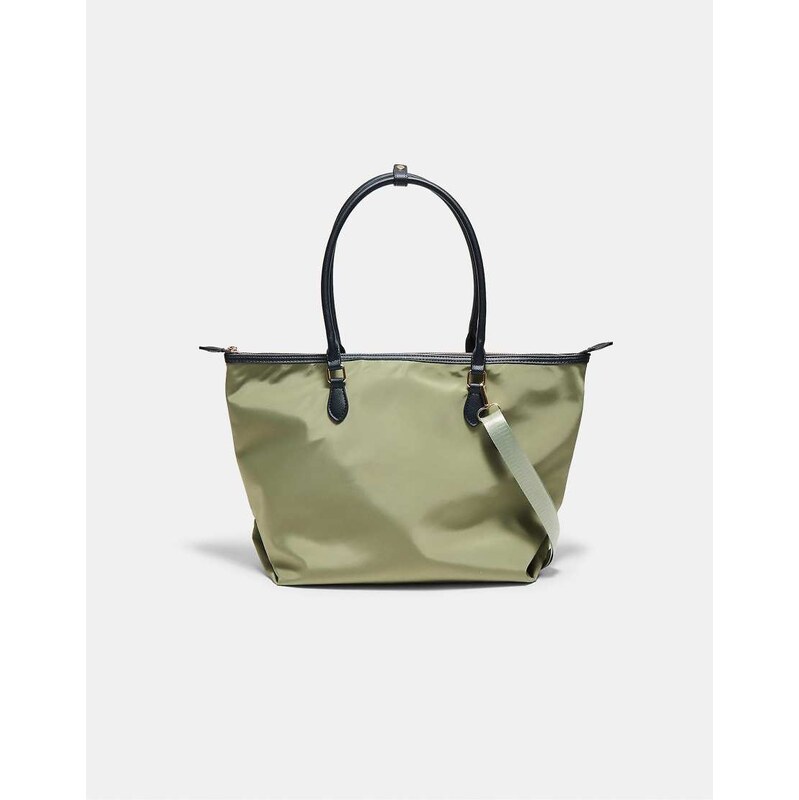 Stradivarius Contrast crossbody shopper bag in khaki-Green