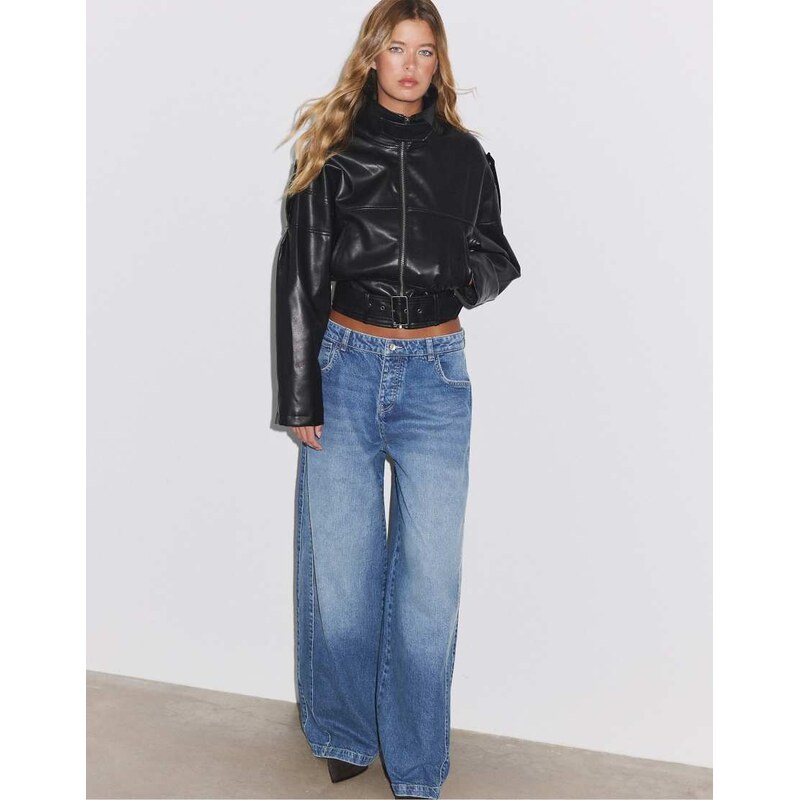 Stradivarius Cropped belted jacket in black