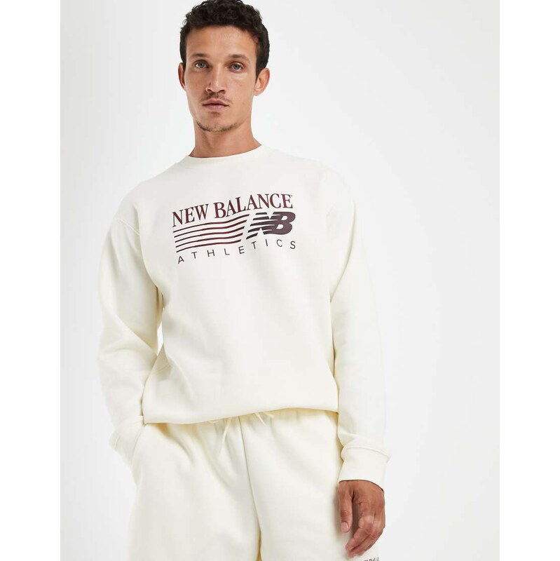 New Balance reimagined graphic fleece sweatshirt in off white