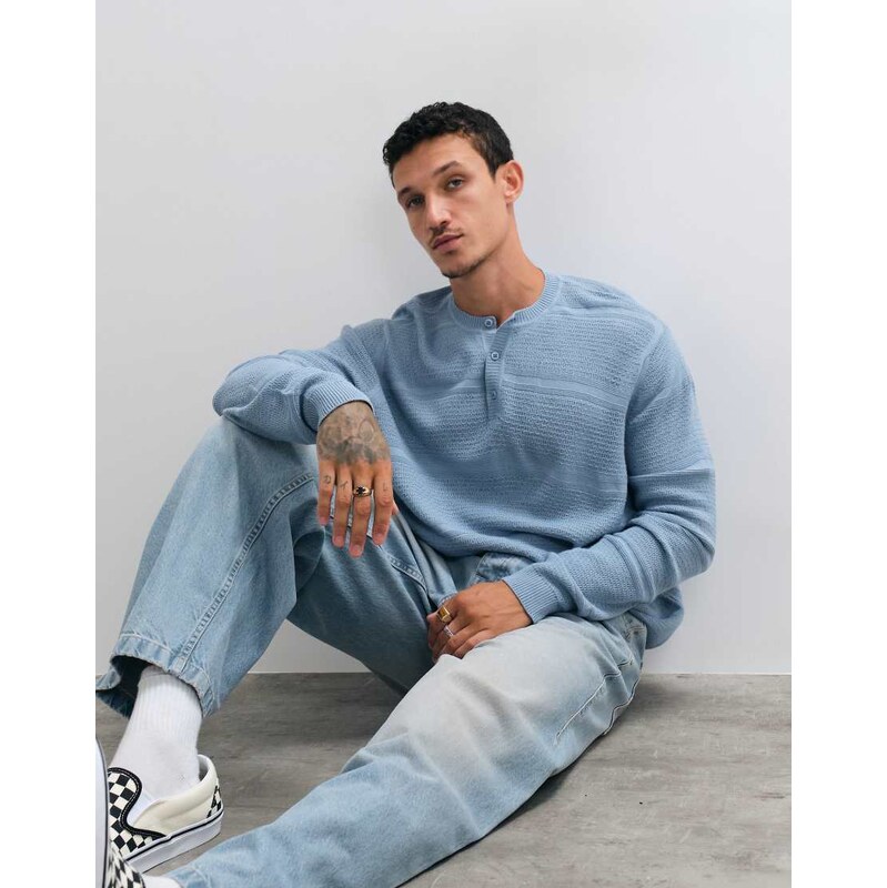 ASOS DESIGN oversized knitted henley in blue