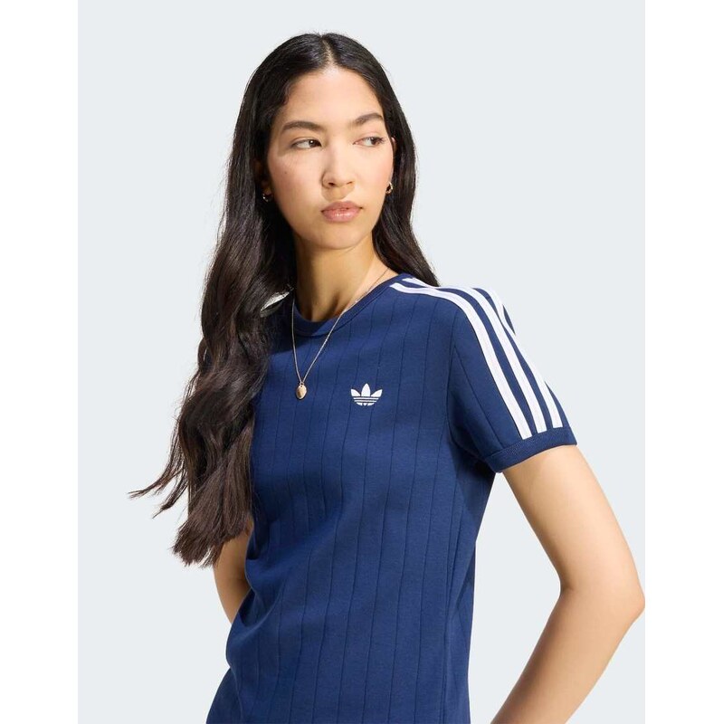 adidas Originals Pinstripe short sleeve slim tee in night indigo