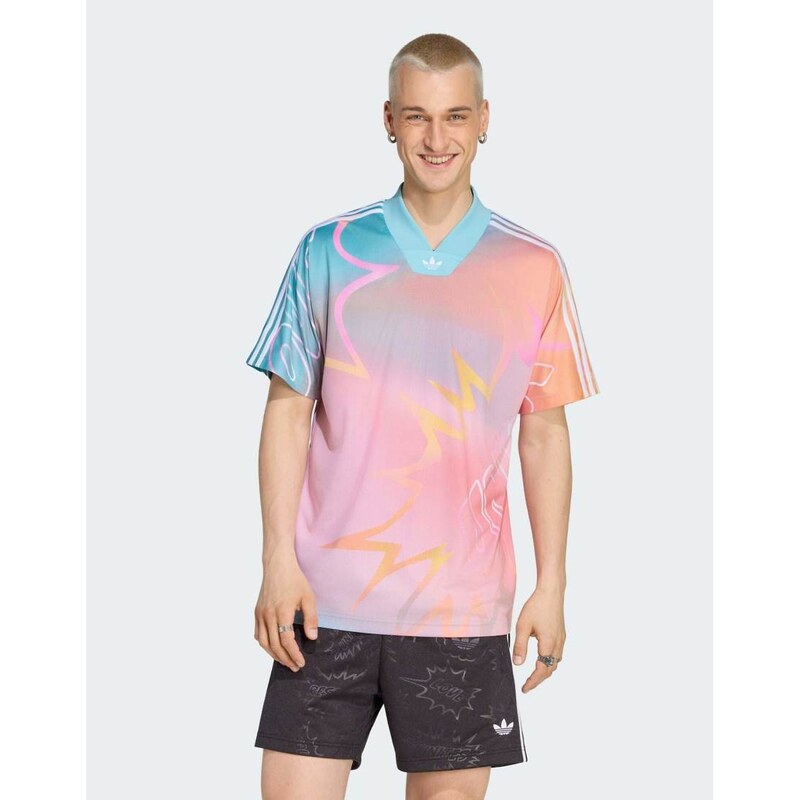 adidas Originals Love unites aop jersey in peach / turquoise /
