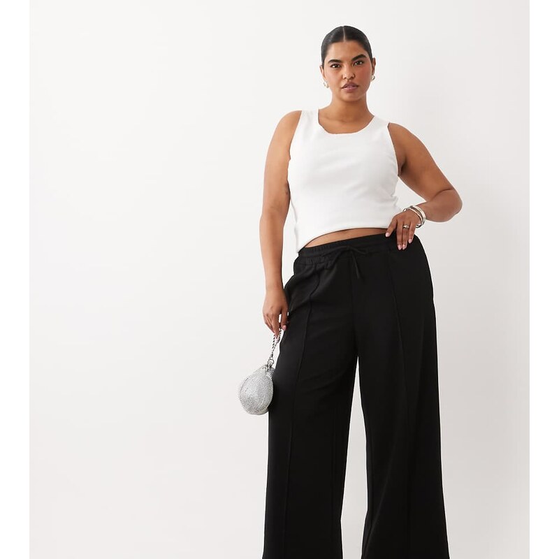 Vila Curve pintuck wide leg trousers in black