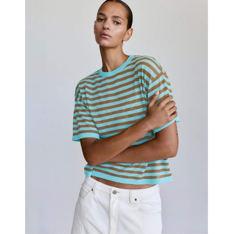 Pull&Bear Fine knit striped jumper in turquoise-Blue