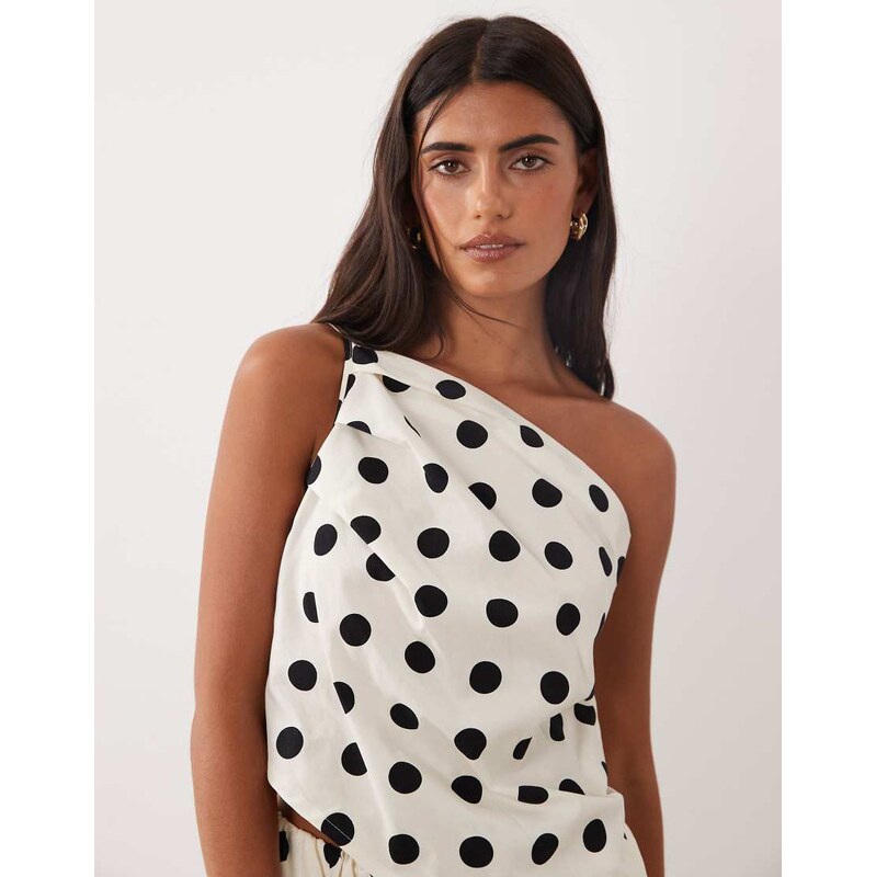 ASOS DESIGN asymetric one shoulder cami top in polka dot co ord