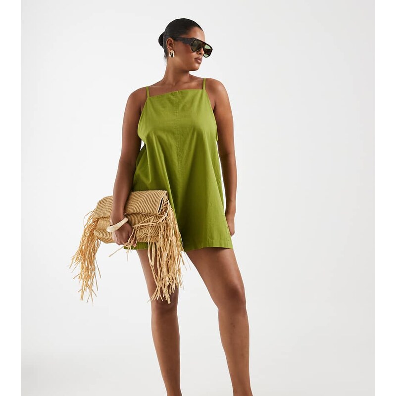 ASOS Curve ASOS DESIGN Curve cotton linen pinny playsuit in