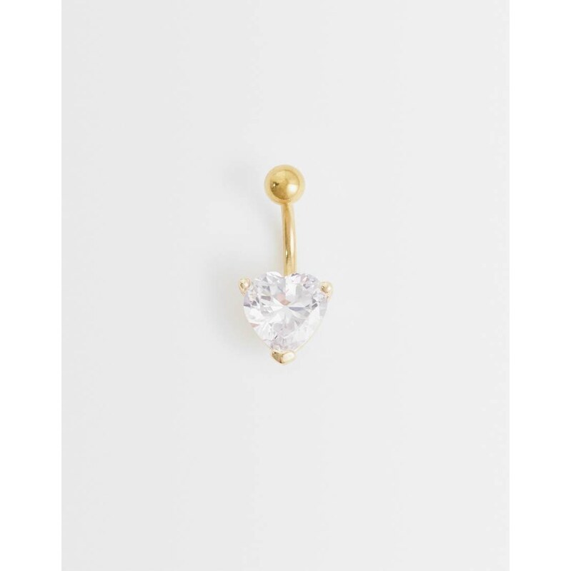 Kingsley Ryan large gemset heart belly bar in gold plated steel