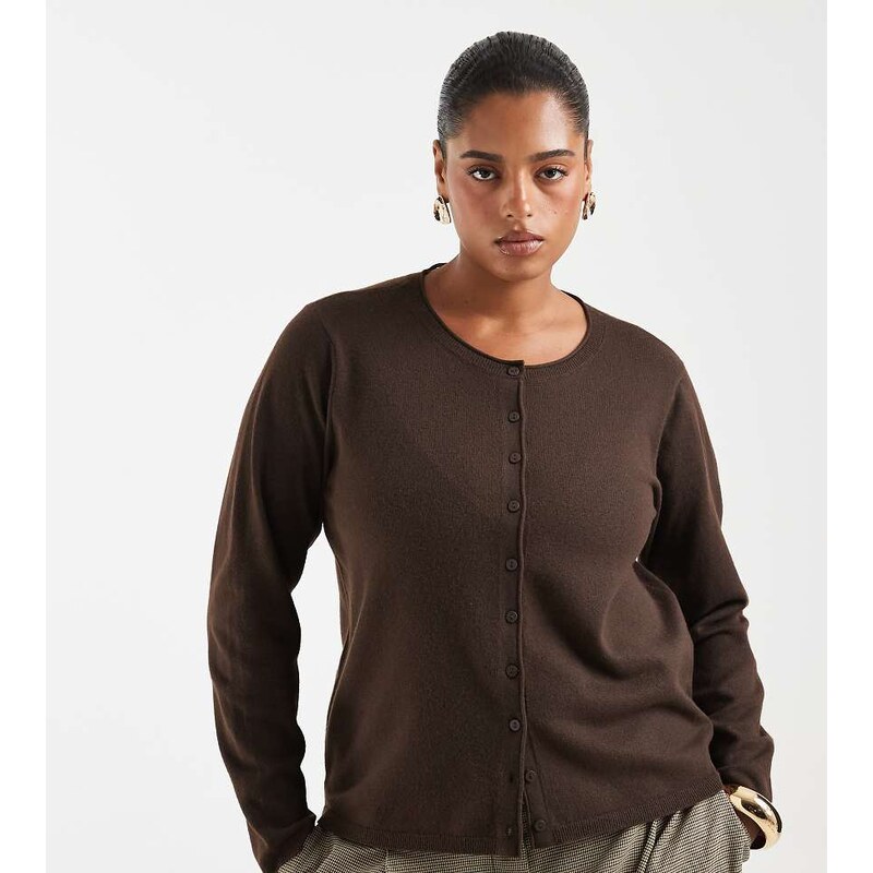 ONLY Curve button through cardigan in chocolate brown