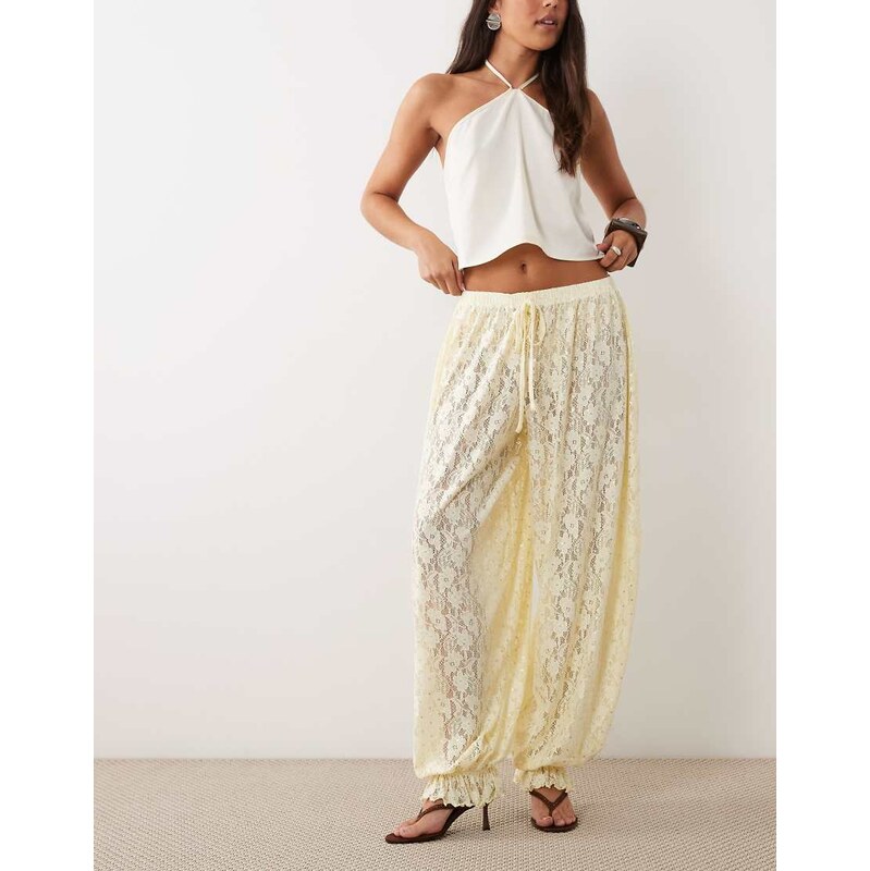 ASOS DESIGN foil sheer lace balloon trouser in yellow