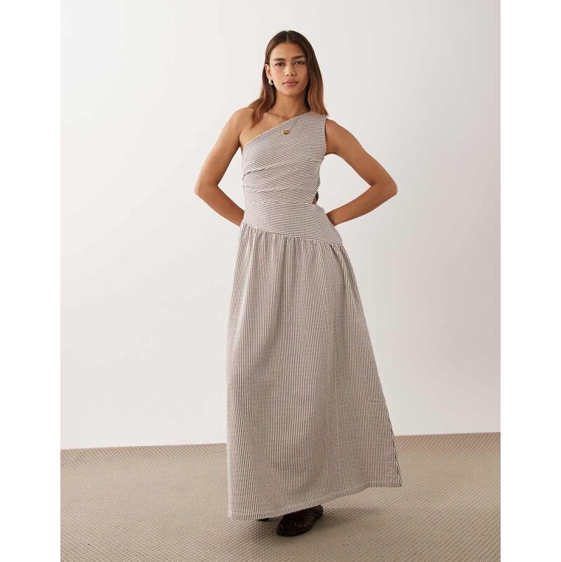 ASOS DESIGN one shoulder with cinched dropped hem midi dress in
