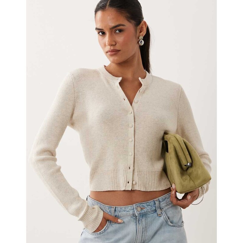 Abercrombie & Fitch knitted micro cardigan in cream-Neutral