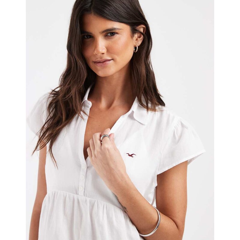 Hollister short sleeve babydoll shirt in white
