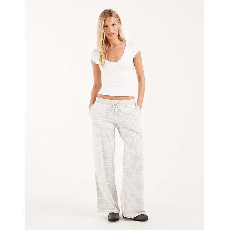 Hollister cosy wide leg trousers in grey stripe