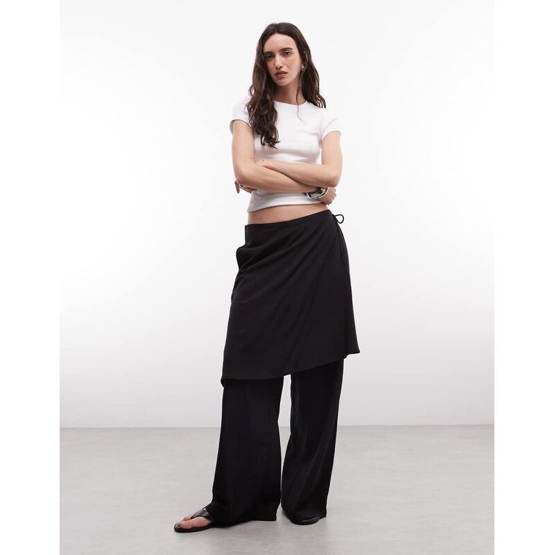 ASOS DESIGN straight leg trousers with skirt detail in black